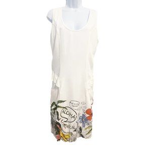 Disigual White Sleeveless Aloha Tropical Graffiti Dress